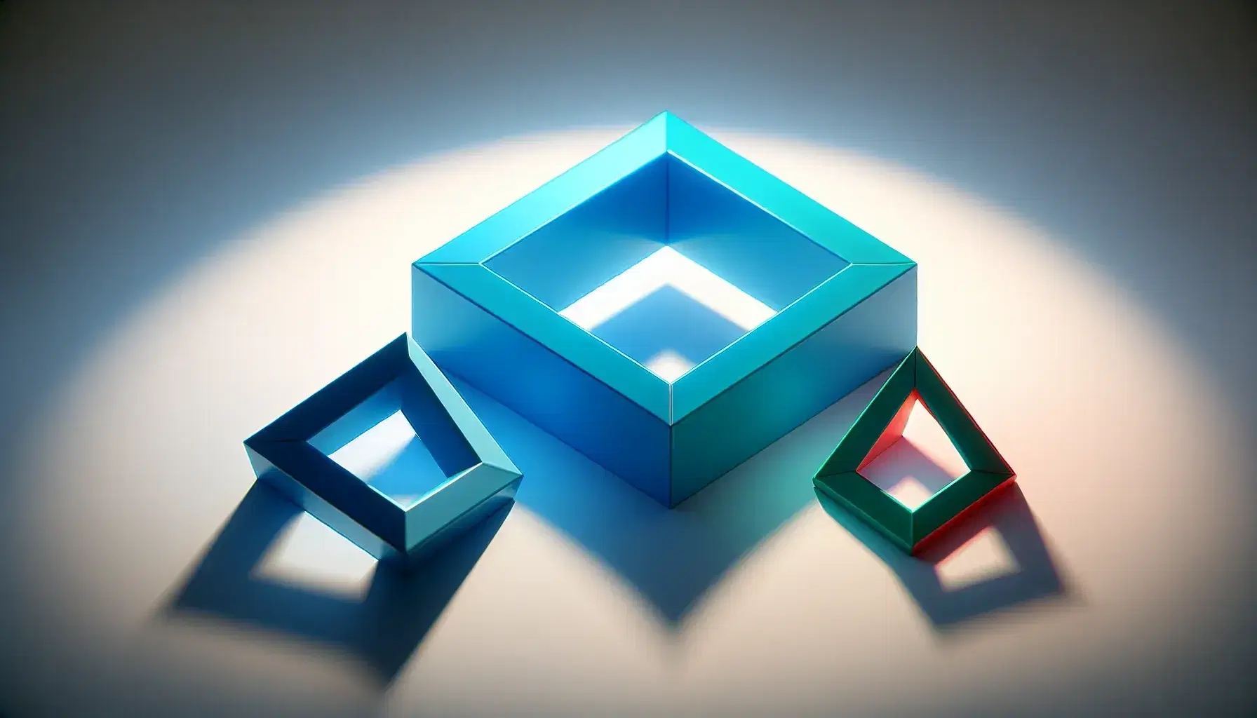 Nested blue equilateral triangle, red square, and green pentagon sharing a central point on a white background, illustrating geometric progression.