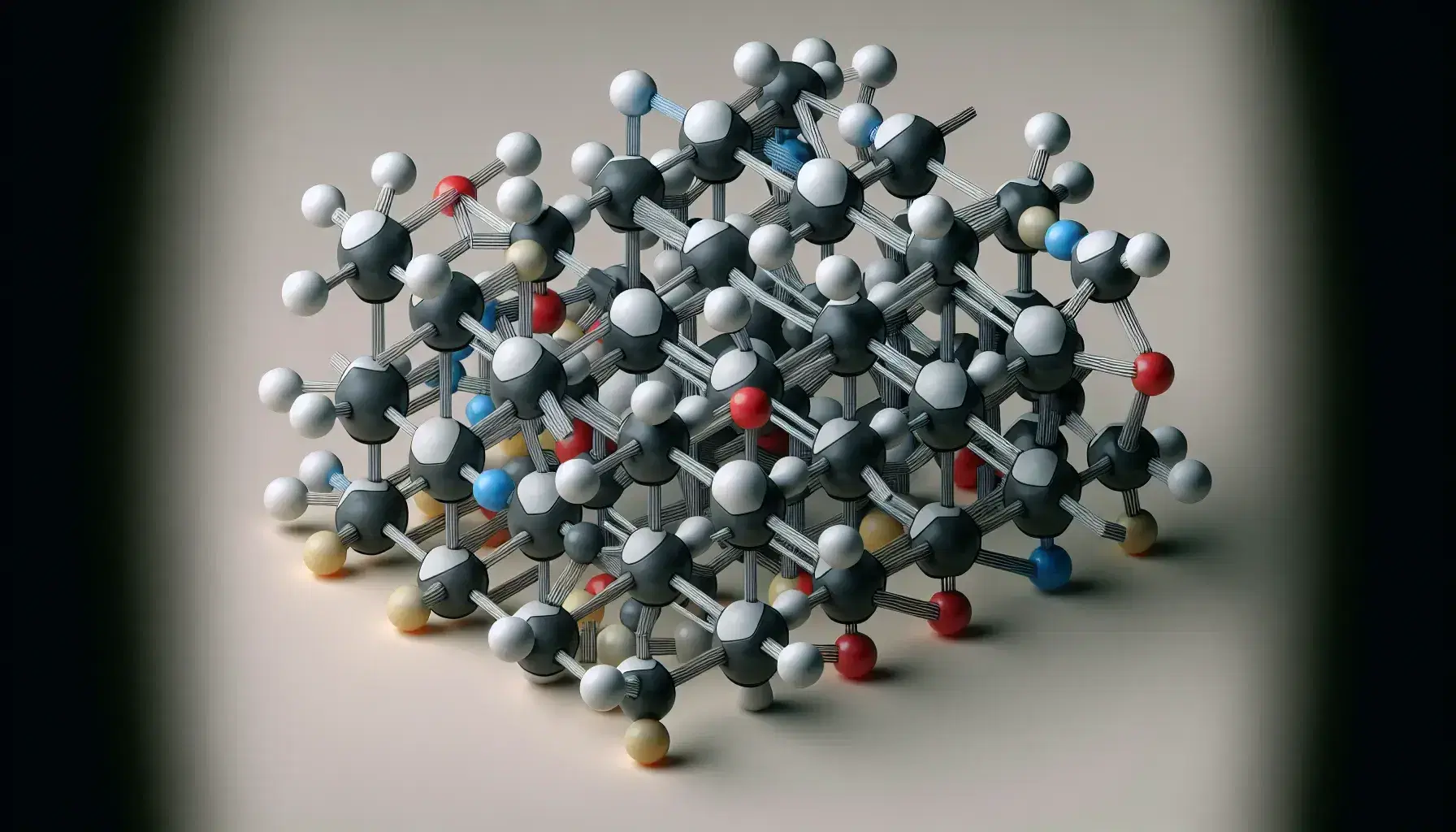 3D molecular model of an alkane in staggered conformation with colored spheres for atoms and rods for bonds, on a neutral background.