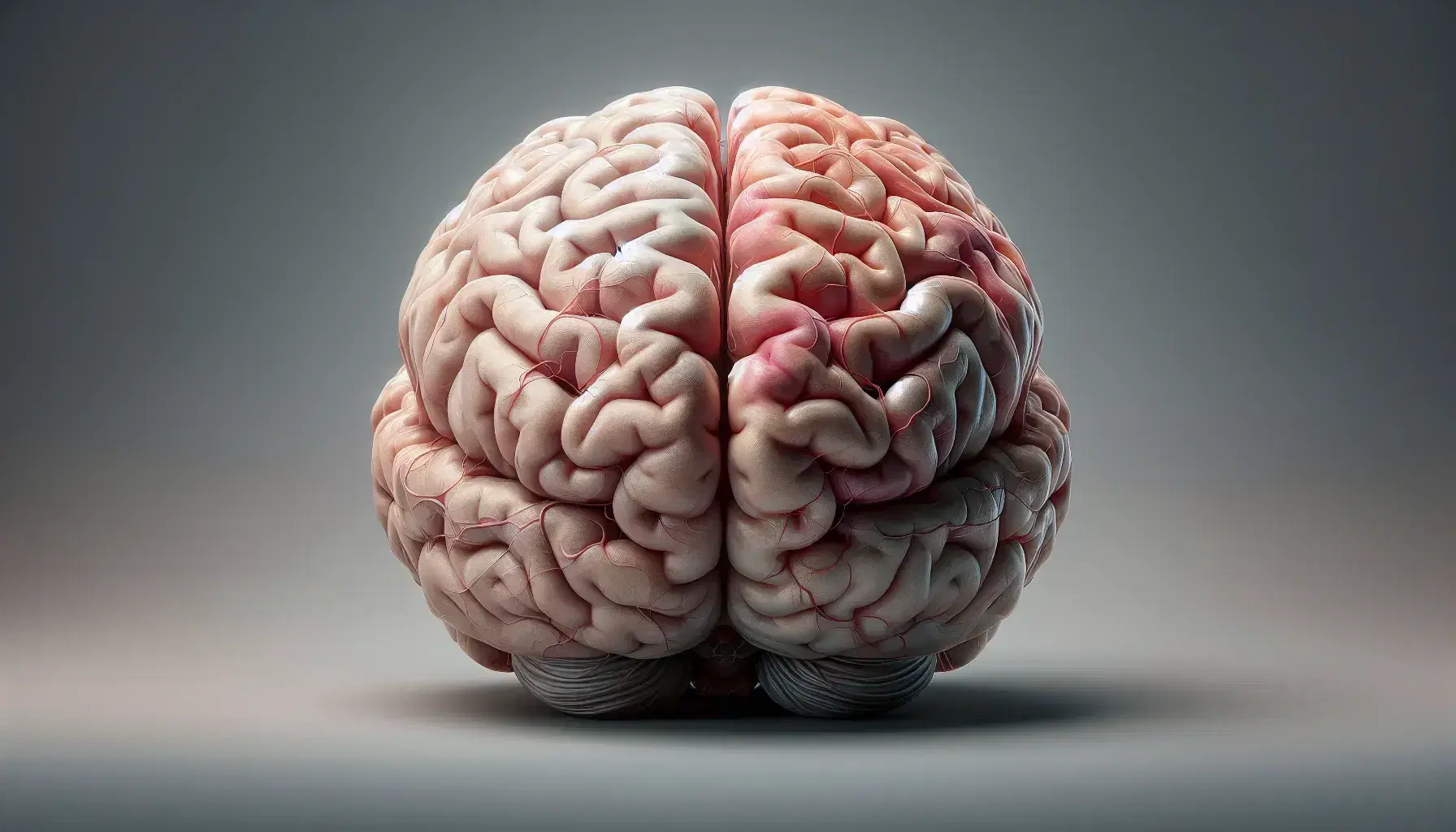 Human brain in lateral view with distinct hemispheres, highlighted Broca's areas, on neutral background and details of cortical folds.